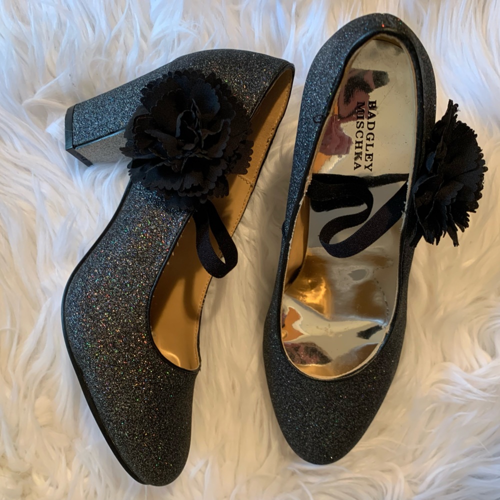 Badgley Mischka Black Glitter Heels